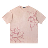 2025 JPRT3260 Man Kun popular Spring 2025n High Street Retro Trend Hand Painted Flower Casual Loose Short Sleeve T-Shirt