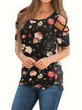 GREATNFB  Summer New Top Women's  Hot Sale plus Size Women's T-shirt Slim Slimming Flower Print off-Shoulder Short T-shirt