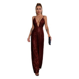 2025 jumpsuits summer women's clothing, deep v backless sequined jumpsuit  sleeveless suspender jumpsuit wholesale