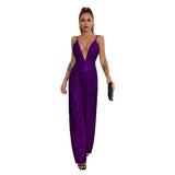 2025 jumpsuits summer women's clothing, deep v backless sequined jumpsuit  sleeveless suspender jumpsuit wholesale