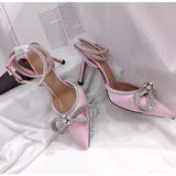 ANTMVS  European and American Summer Sandals Women's New Pointed Toe Rhinestone Bow Buckle Sexy Women's High Heel plus Size Shoes