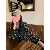 2025 Fishtail collar long floral dress women's  spring new long-sleeved cover-up and thin bottom ankle skirt