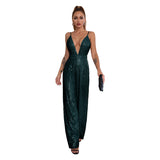 2025 jumpsuits summer women's clothing, deep v backless sequined jumpsuit  sleeveless suspender jumpsuit wholesale