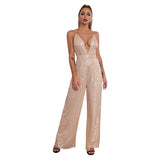 2025 jumpsuits summer women's clothing, deep v backless sequined jumpsuit  sleeveless suspender jumpsuit wholesale