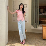 greatnfb Summer  Korean Style Elegant Slimming and Straight Jeans Cropped Wide-Legged Jeans for Women 11523