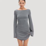 GREATNFB 2025 AC386  hot-selling popular autumn new fashion Spice Girl horn sleeve crew neck short hip dress women