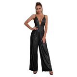 2025 jumpsuits summer women's clothing, deep v backless sequined jumpsuit  sleeveless suspender jumpsuit wholesale