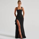 2025 INS style women's evening dress fashionable and sexy suspender dress, New new backless high split dress
