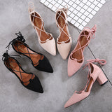 greatnfb [Non-in Stock]  Summer Fashion Tie High Heels Women's Pointed-Toe Chunky Heel Shoes Cross Strap Roman Cool