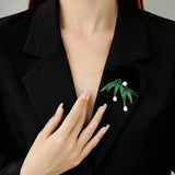 2025 Guochao retro Chinese style cheongsam Hanfu accessories high-end freshwater pearl oil dripping bamboo peace bamboo leaf brooch