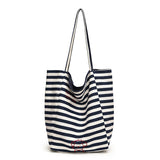 GREATNFB 2025 Korean version of casual large-capacity bag women's bag popular new simple striped canvas bag student class tote bag
