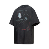 2025 6090 2025n Street 2025 Summer Retro Hand Painted Alien Design High Sense Men's Loose Short Sleeve T-Shirt