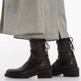 GREATBFB In Stock Elegant Martin Boots for Women British Style  New Autumn Unlined All-Matching Strap Dark Mid-Calf Riding Boots Handsome