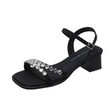 Niche  Style Black High Heels Square Toe Sandals Fairy Shoes  New Spring and Summer Classy Shoes