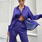 GREATNFB 2025 popular   imitation silk printing long-sleeved trousers set autumn thin hot-selling loungewear women's New