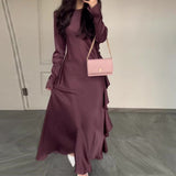 GREATNFB Autumn New Europe and America Cross Border  Cross-Border Solid Color round Neck Ruffled Long Temperament Jumpsuit Dress