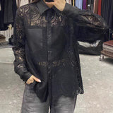 2025 early spring new water-soluble empty hook-up lace splicing bump root yarn shirt fashionable versatile bottoming top Popular