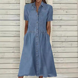 GREATNFB  Independent Station Popular European and American Lapel Temperament Leisure Denim Dress