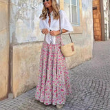 GREATNFB Summer New Women's Printed Skirt Holiday Long Skirt Bohemian Swing Skirt