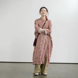 Original Chinese romantic floral cocoon ramie cheongsam, retro loose and clear robe dress L25060