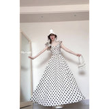 2025 summer new  small flying sleeve polka dot dress femininity thin long dress niche design