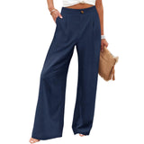 greatnfb Cross-Border  HOTan and NEWn Summer Comfortable High Waist Trousers Button Elastic Waist Wide Leg Pants for Women Casual Straight Pants