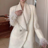 2025 Spot popular autumn and winter new fashion  daughter temperament elegant coat diamond buckle long sleeve blazer women