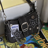 GREATBFB XINGX Denim Underarm Bag New Fashion Trendy Special-Interest Design Selenodont Bag Canvas Handbag Chain Bag Wholesale