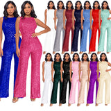 popular fashion New women's sleeveless round neck slim onesie ebay temperament high waist sequined jumpsuit wholesale