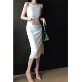 White Elegant Evening Dress for Women Banquet Annual Meeting Slimming Sheath Dress  New Slim-Fit Midi Dress