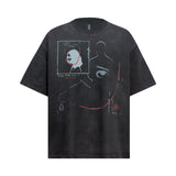 2025 6090 2025n Street 2025 Summer Retro Hand Painted Alien Design High Sense Men's Loose Short Sleeve T-Shirt