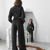 GREATNFB 2025 popular autumn warm black long-sleeved trousers two-piece set  New simple casual outer wear women's loungewear