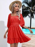 GREATNFB  Popular Real Shot Ruffled Square Collar Dress Lace Skirt Women's Summer New   Cross Border Women's Clothing