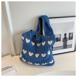 GREATNFB ins Knitted Love Tote Bag Cross-Border Fresh Simple Fashion Woven Bag Personality Trendy Shoulder Bag