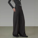 2025 spring new design double pleated lace-up wide-leg pants women's loose and thin straight trousers