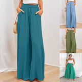 greatnfb Women's HOT and NEW Cross Border Spring and Summer New Women's Wide-Leg Pants Elastic Waistband Wide Leg High Waist Long Culottes for Women