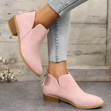 GREATBFB Cross-Border Foreign Trade plus Size British Style Bootie Women's Pointed Toe Chunky Heel Back Zipper Suede Low Heel Shoes Martin Boots