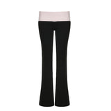 greatnfb Hot Girl Color Matching Waist Low Waist Casual Bootcut Trousers Women's  Slim Fit Slimming Hot Girl All-Match Sports Knitted Trousers