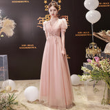 Lotus Root Pink Long Banquet Evening Dress Women's Summer Birthday Party Dress Dress Temperament Student Art Exam Performance Clothing