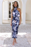 Popular trade 2025 women's clothing  popular summer light and mature temperament long dress sleeveless printed neck dress