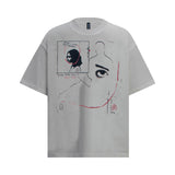 2025 6090 2025n Street 2025 Summer Retro Hand Painted Alien Design High Sense Men's Loose Short Sleeve T-Shirt