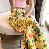 greatnfb Summer New Colorful Pants High Waist Wide Leg Pants Loose Straight Cropped Pants Seaside Casual Beach Pants Women's Pants