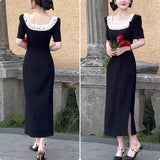 2025 Design Sense Summer  Hepburn Style Slim Lace Skinny Small Black Dress Dress  Popular Explosion