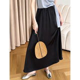 2025 2025 spring new retro national style skirt women's high waist drape simple solid color A-shaped long dress 1595