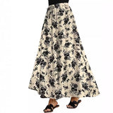 GREATNFB European and American Foreign Trade Cross-Border Large Swing Skirt  New Elastic Waistband Lace-up Printed Double Pocket Skirt for Women