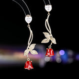 2025 S925 silver needle sweet super fairy temperament earrings trendy fresh fairy style niche design sense vine rose earrings