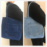 New Denim One-Shoulder Canvas Bag Ins Large Shopping Bag Mother Bag Artistic College Students Schoolbag Tuition Bag