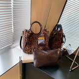 GREATNFB 2025 Frosted retro bag women's large-capacity shoulder bag popular new leopard print messenger bag women's portable child and mother tote bag