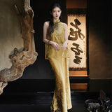 Guofeng New Chinese Women's Clothing 2025 New Jacquard Light Luxury Embroidered Standing Neck Vest Fishtail Skirt Two-piece Set N3107