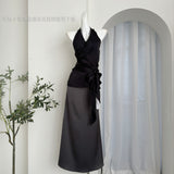 2025 summer new Rio Gallery  collar sleeveless neck strap leak back vest top + fishtail skirt